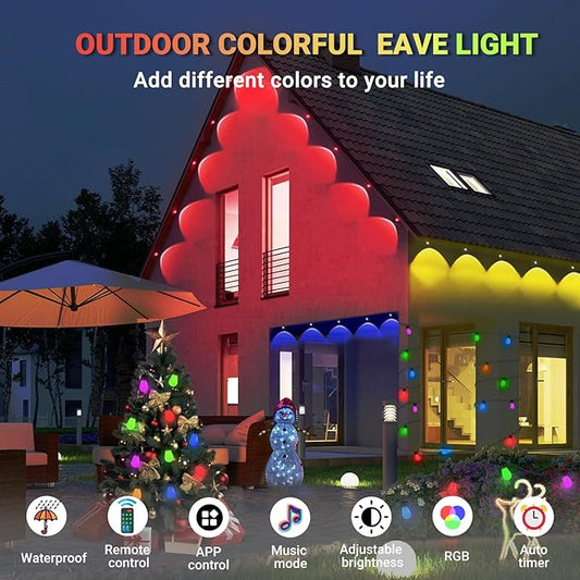 100FT Permanent Outdoor RGB Lights - IP67 Waterproof Smart 50 LEDs Eaves Lights with App/Remote Control,for Christmas and All Holiday Decor, Daily and Accent Lighting,House Roof,Garden Lighting