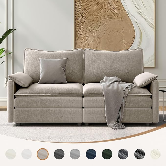 Vesgantti 74" Loveseat Sofa for Living Room, Comfy Cloud Couch Deep Seat Chenille Modern 2 Seater Small Sofa with Armrest Pillow, Easy Assembly for Small Spaces, Light Brown | Sink-in Comfort, Height Adjustable, Easy Rearrangement, Extra-deep Ottoman, ...