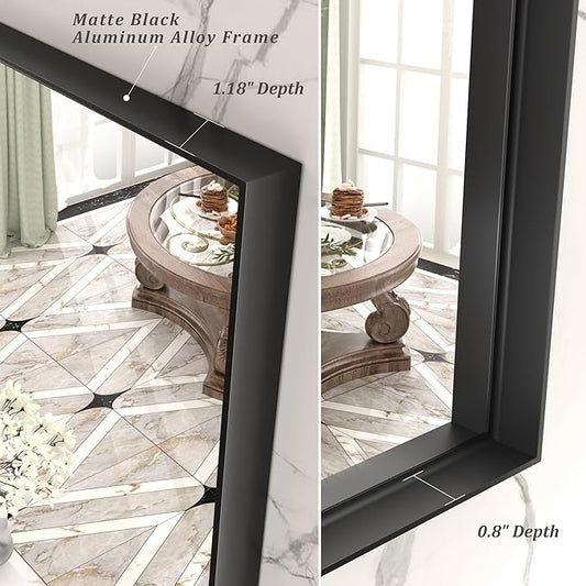 40x30 Inch Black Metal Framed Wall Mirror for Wall, Matte Black Rectangle Mirror, Bathroom Vanity Mirror with Square Corner, Shatterproof, Anti-Rust (Horizontal/Vertical)