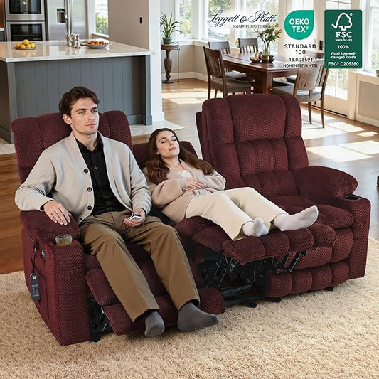 MCombo 80.7" W 3 Seater Power Reclining Sofa with Heat and Vibration Massage, Zero Gravity Recliner Sofa Couch for Living Room, Fabric 6316M3 (Burgundy, 3-Seater)