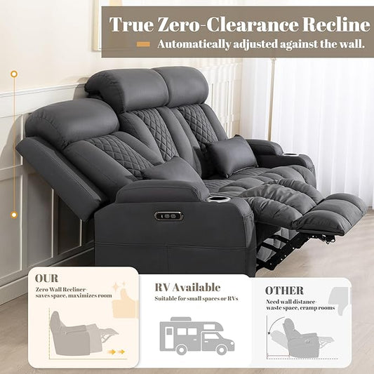 Zero Wall Hugger Power Reclining Sofa Set with Adjustable Headrest, Electric Reclining Couch with Drop-Down Table,Outlets, Power Loveseat Recliner Sofa for Living Room (Gray, Sofa+Loveseat)