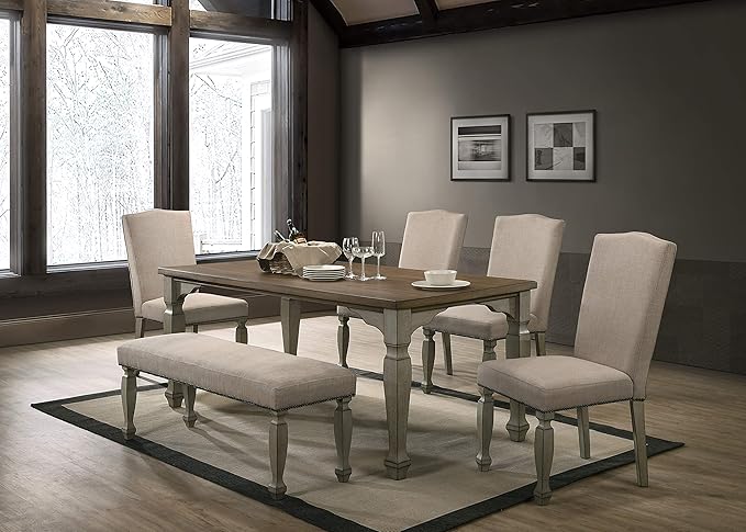 Roundhill Furniture Breda Two-tone Wood Dining Table, Antique Gray and Dark Oak