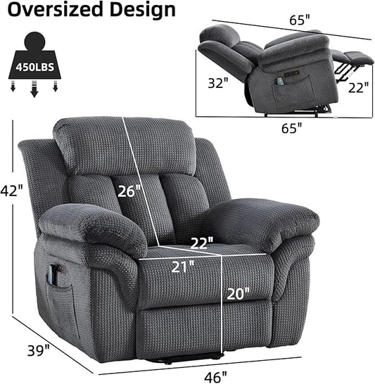 CANMOV 46" Wide Oversize Power Lift Recliner Chair, Extra Large Electric Lift Recliners for Elderly Big, Stand Up Recliner Chair with Massage and Heat, USB and Type-C Ports, Grey