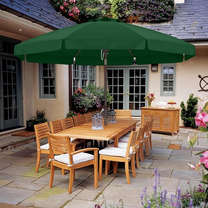 ABCCANOPY 9ft Scalloped Patio Umbrella, Outdoor Table Umbrella with Tilt and Crank, Fiberglass Ribs Deck Umbrella for Patio, Pool, Garden, Picnic (Green)
