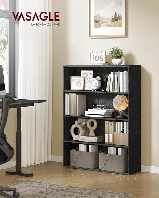 VASAGLE Custos Collection - Bookshelf, 4-Tier Bookcase, Book Shelf, Open Storage Shelf, 9.4 x 31.5 x 42.5 Inches, for Living Room, Home Office, Dining Room, Ebony Black ULBC174B01