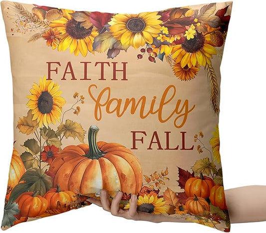 Fall Pillow Covers Pumpkin Sunflower Throw Pillow Covers Autumn Thanksgiving Harvest Pillow Case 24x24 Set of 2 Double Sided Printing Cushion Case for Couch Sofa