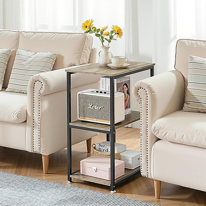 VECELO Tall End Side Table,30" Height Nightstand with 3-Tier Storage Shelf for Living Room Bedroom Office Hallway Study