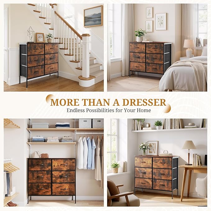 6-Drawer Fabric Dresser, Chest of Drawers Clothes Cabinet for Closet & Bedroom, Storage Organizer with Steel Frame for Entryway, Dorm, Living Room, Brown
