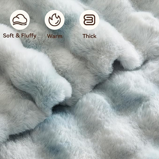 Faux Fur Throw Blanket, 1000GSM Fluffy Soft Bubble Blanket for Couch Bed, Cozy Plush Warm and Thick Blanket, Fuzzy Rabbit Throw for Living Room Bedroom 50''*60'' Tie-dye Blue