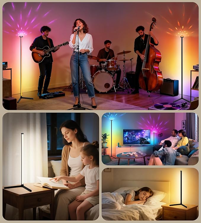 Uplighter Corner Floor Lamp, Smart RGB LED Corner Floor Lamp,Modern Projector Floor lamp with APP & Remote,Ambient Lighting Color Changing Standing Lamp with Music Sync for Living Room