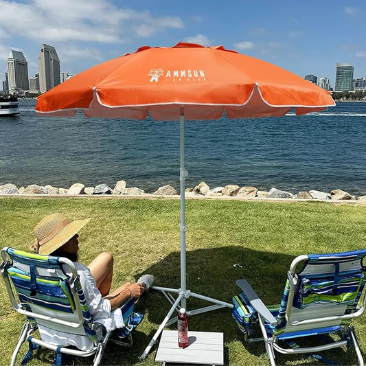 AMMSUN Shade Umbrella, Premium Portable Umbrella with Stand, 6.5ft Lightweight Free Standing Canopy for Sporting Games, Adjustable Instant Sun Protection and Easy to Carry, Orange