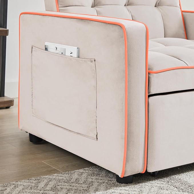 Sleeper Chair, Pull Out Chair Sleeper with Adjustable Back & Pocket, Convertible Chairs Bed Sleepers for Adults, 3 in 1 Sofa Bed Chairs for Small Spaces, Living Room, White