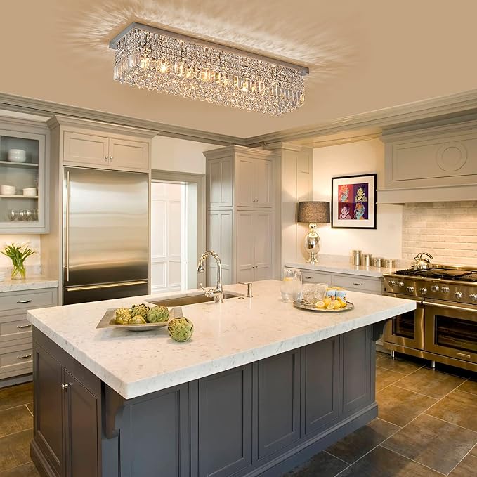 7PM Light for Dining Room, Dining Room Light Fixture, Large Chandeliers for high Ceilings Modern Chandelier Crystals 47.2 Inch