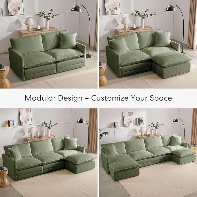 Modular Oversized Chair Ottoman with Removable Pillow Top, 39”W Big Ottoman, Convertible Square Foot Rest Stool, Upholstered Extra Seating for Living Room & Bedroom, Sage Green