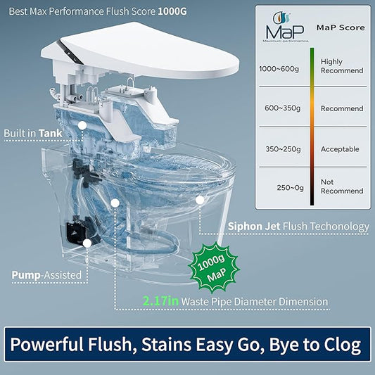 ihati Smart Toilet with Bidet Built in,1000Gram MaP Flush Score,Foam Dispenser,ADA Height,Auto Open Close,Blackout Flush,Auto Flush,Heated Seat,Warm Water,Deodorization,Bidet Toilet with Tank