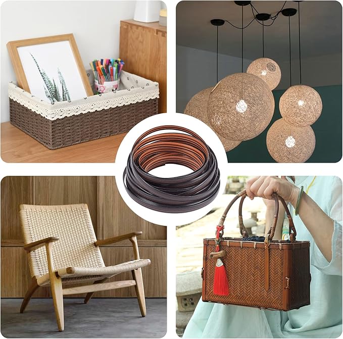 GORGECRAFT 8mm x 10m Gradient Rattan Weaving Wicker Repair Material Synthetic Rattan Plastic Flat Polyethylene Woven Knit for Repair Home Furniture Chair Table Storage Basket Weaving Crafts(Coffee)