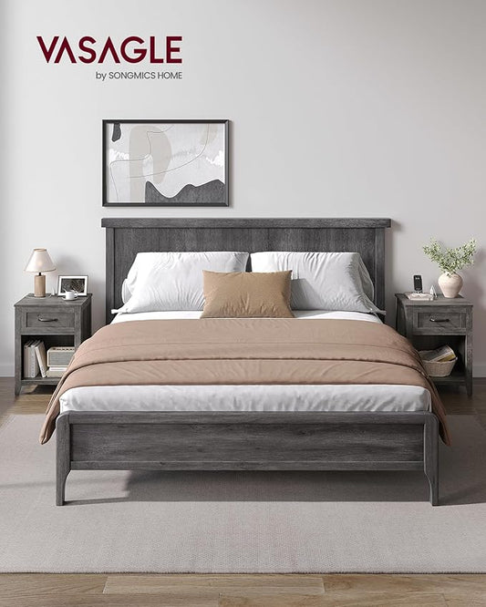 VASAGLE LIRY Collection - Farmhouse Nightstands with Charging Station, Set of 2 Bedside Tables, Side Tables with Drawer, Open Compartment, for Bedroom, Misty Gray ULET859G01