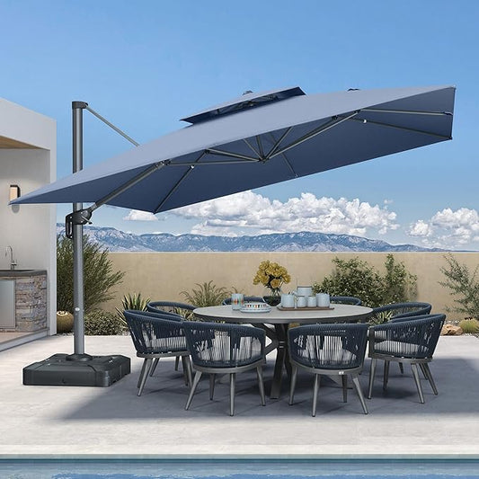 PURPLE LEAF 12FT Sunbrella Cantilever Umbrella Outdoor Square Double Top Large Offset Hanging 360° Rotation Heavy Duty Umbrella for Garden Patio Deck Pool Backyard Spectrum Denim