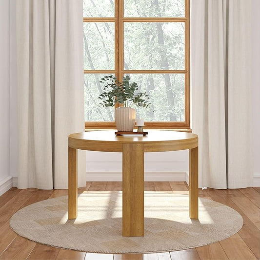 Plank+Beam 47 Inch Contour Round Dining Table, for Kitchen and Dining Room, Pecan