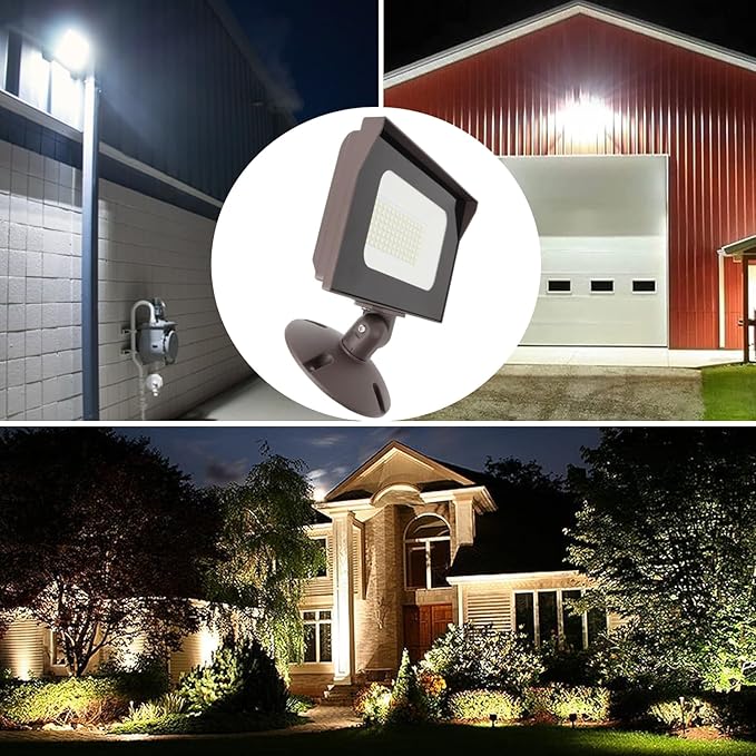 2Pack Dusk to Dawn 60W Outdoor LED Flood Light with 1/2" Knuckle Mount (Plate Included), 5000K 7800LM 120V, ETL Waterproof LED Security Flood Lighting for Sign/Flagpole/Tree/Yards/Advertising Boards