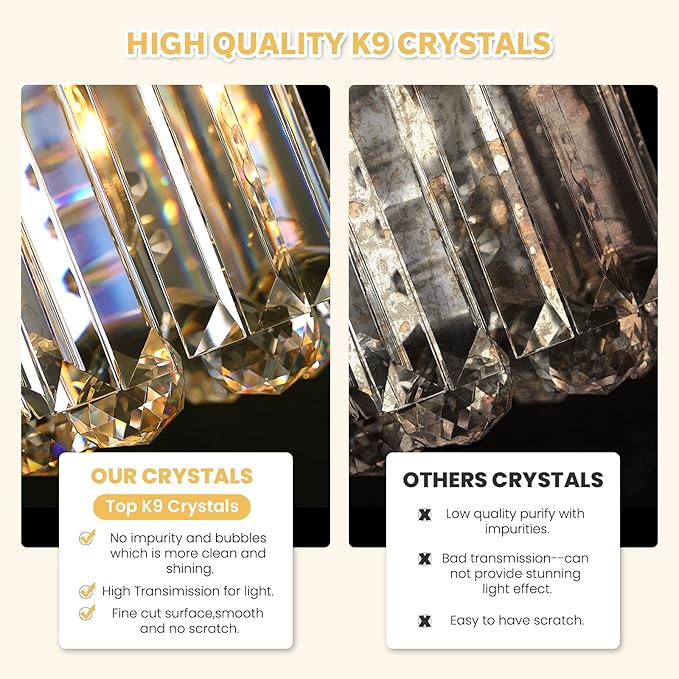 7PM Rectangle K9 Crystal Chandelier Modern Rectangular Pendant Light Fixture for Dining Room Kitchen Island Chrome L40 x W10 x H10