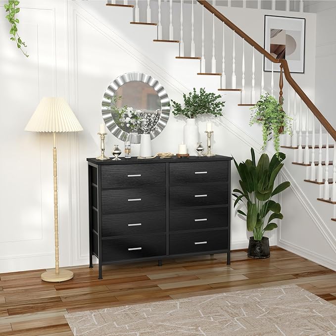 BOLUO Black Dresser for Bedroom 8 Drawer, Wide Dresser TV Stand for 50" TV Dressers & Chests of Drawers Fabric Dresser for Closet Modern