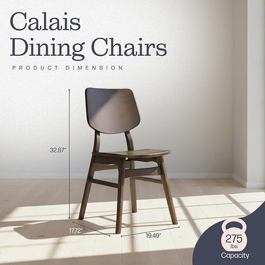 Alaterre Furniture Calais Dining – Mid Century Modern Set of 2 Dining Chairs – Solid Wood Chair Set with Minimalist Design for Dining Room or Kitchen (Walnut Finish)
