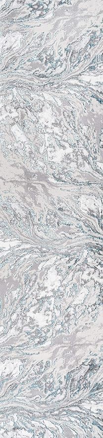 JONATHAN Y Swirl Marbled Gray/Turquoise Runner Rug 2X10 ft, Abstract for Living Room, Bedroom, Kitchen, Office, Easy-Cleaning, High Traffic, Pet-Friendly, Non-Shedding SOR203A-210