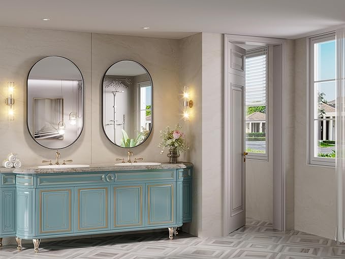 Black Oval Mirror for Bathroom, 40 x 30 Inch Oval Bathroom Vanity Mirrors for Wall, Metal Frame Mirror for Bedroom Living Room Entryway, Wall Decor, Hangs Horizontal or Vertical