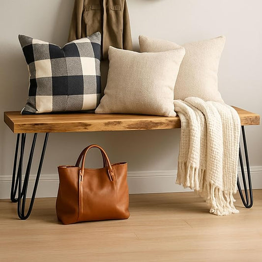 Alaterre Furniture Live Edge Wood Bench with Hairpin Metal Legs - Industrial Modern Entryway Bench with Minimalist Design - Furniture for Entryway, Dining Room, Kitchen, or Bedroom (48 Inch)
