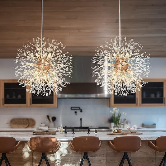 SineRise Modern Crystal Chandeliers Firework, Crystal Light Fixture, Dandelion Chandelier (12-Light, Gold) for Foyer Hallway Entryway Kitchen Bedroom