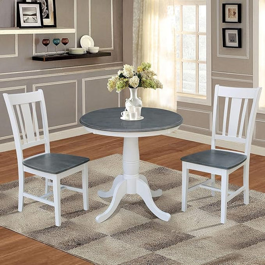 IC INTERNATIONAL CONCEPTS 30" Round Solid Wood Gray Table with 2 San Remo Chairs