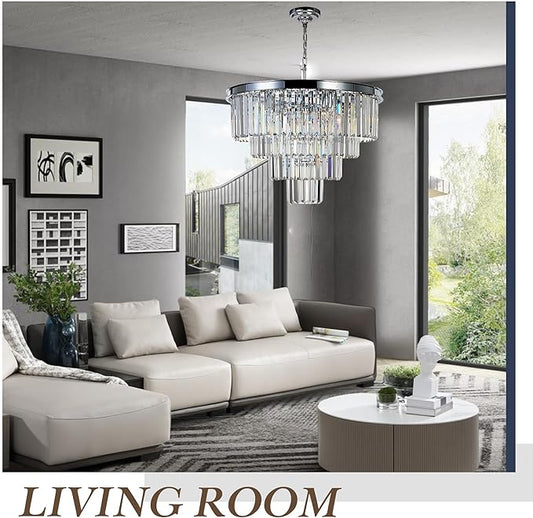 Chrome Crystal Modern Contemporary Chandeliers Pendant Ceiling Light 4-Tier Chandelier Lighting for Dining Room Living Room Bedroom Girls Room 9 Lights Dia 23.6"