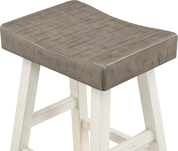 Lexicon Counter Height Stools Set of 2 - Solid Wood Counter Stools with Footrest, Armless Kitchen Chairs for Island, Living Room, Breakfast Nook, Sturdy, Transitional 25" Tall - White/Coffee