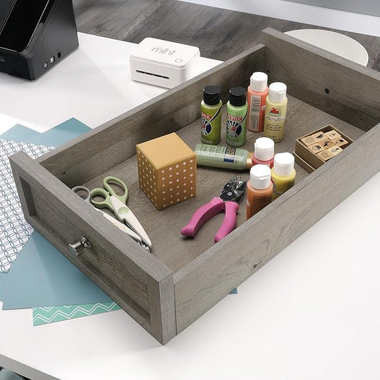 Sauder Craft Pro Series Durable Craft Work Table with Storage/Pantry cabinets, Mystic Oak Finish