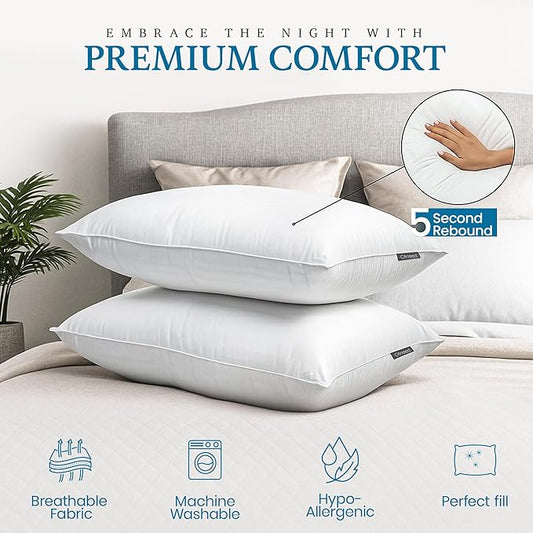 Queen Size Pillows Set of 2 Down Alternative – Soft & Fluffy Queen Pillow with Soft & Brushed Cover, Hotel Quality Pillows for Bed, Perfect Bed Pillows for Side and Back Sleepers, Size 20"x28"