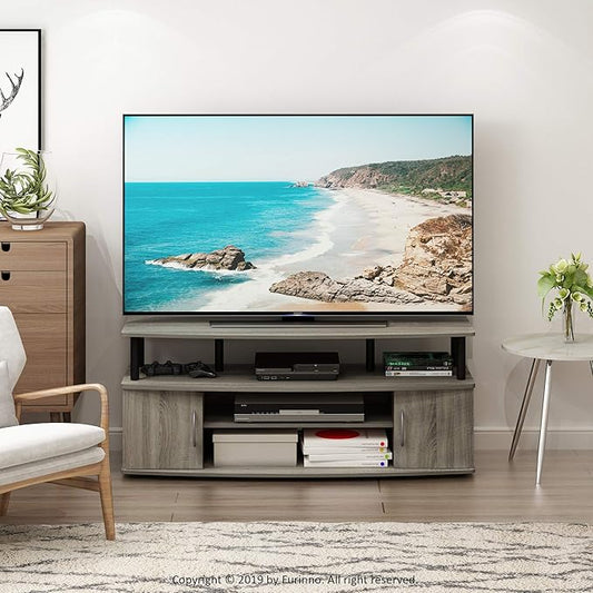 Furinno JAYA Large Entertainment Stand for TV Up to 55 Inch, French Oak Grey/Black