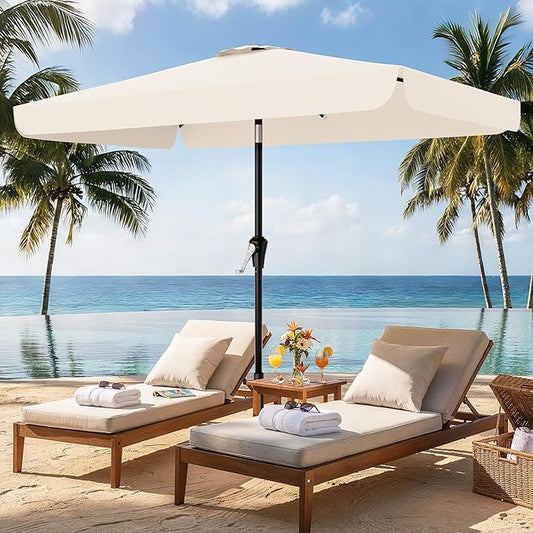 AreShark 6.5 x 10 FT Rectangular Valance Patio Umbrella, Outdoor Umbrella with Tilt and Crank, Market Table Umbrellas W/ 6 Ribs UV Protection for Garden, Deck, Backyard Pool, Cream White