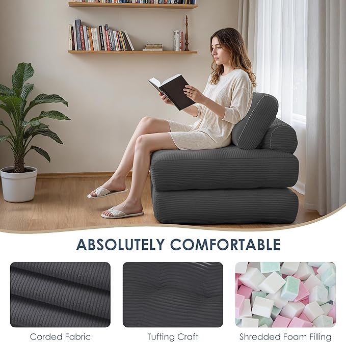 Folding Sofa Bed,Convertible Sleeper Chair for Adults, Folding Sofa Bed Foam Filling Couch with Pillow,Sleeper Chairs Single Size Floor Mattress