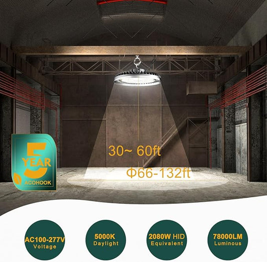 500W LED High Bay Light AC100-277V High Bay LED Light 5000K 75000LM UFO LED Lights with US Plug Suit for 30-60FT Height-𝟓𝐘𝐫𝐬 𝐖𝐚𝐫𝐫𝐚𝐧𝐭𝐲-3Pack