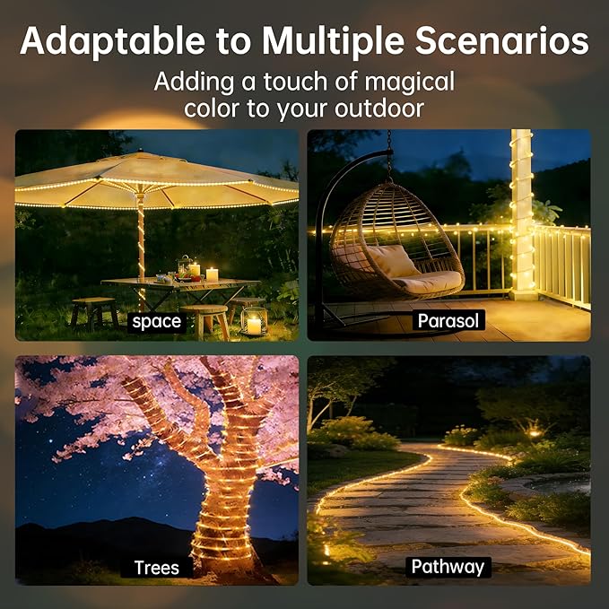 Solar Roep Lights for outside, 66ft 200 LED Solar string Lights with 8 Modes, Waterproof Solar Outdoor Light for Patio Garden Party Tree Proch Pool Fence Outdoor Holiday Xmas Decor-Warm White