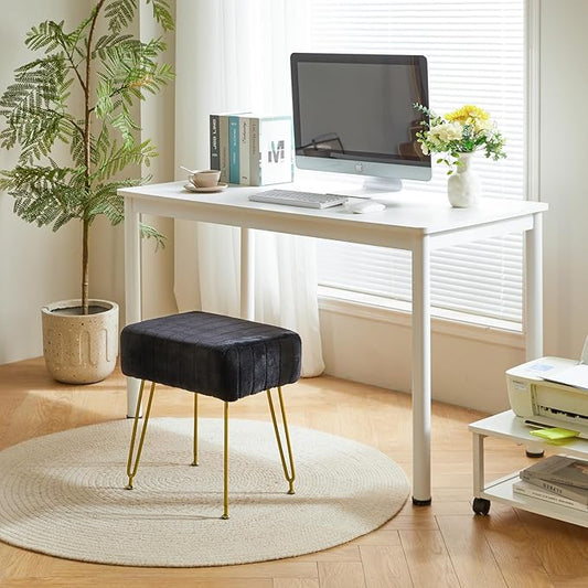 IBUYKE Velvet Rectangular Footrest Ottoman, Makeup Vanity Stool Side Table, Dressing Table Seat, Pouf Couch Stool, Golden Steel Legs, Black LG-51B