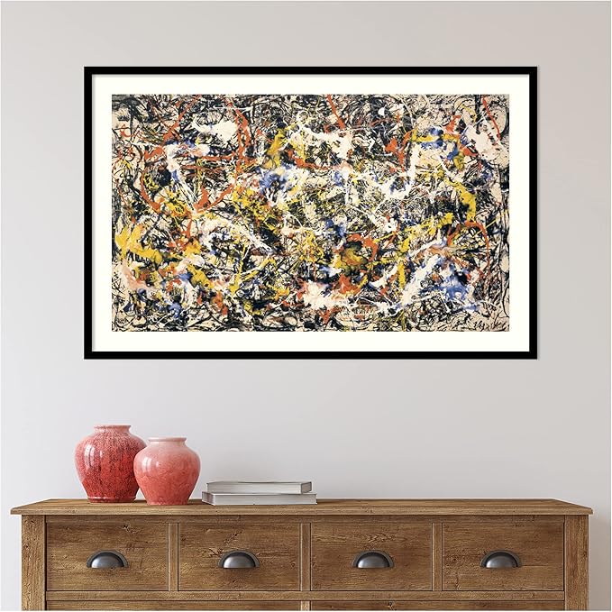 Amanti Art Framed Wall Art Print 27x41 Convergence by Jackson Pollock, Abstract Wall Art, Museum Masters Classics Decor, Large Poster Painting Artwork for Living Room, Bedroom, Bathroom, Kitchen