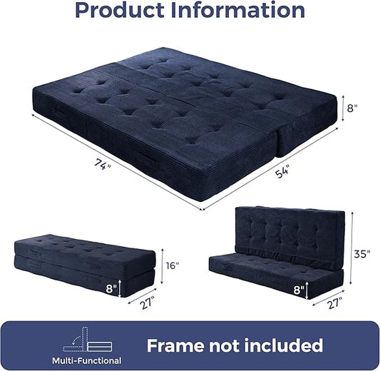 MAXYOYO 8" Foldable Floor Sofa Bed, Tufted Foldable Couch Bed Thick Folding Mattress with Handles, Versatile Folding Sofa Couch for Floor Sleeping, Living Room & Guest Room, Navy