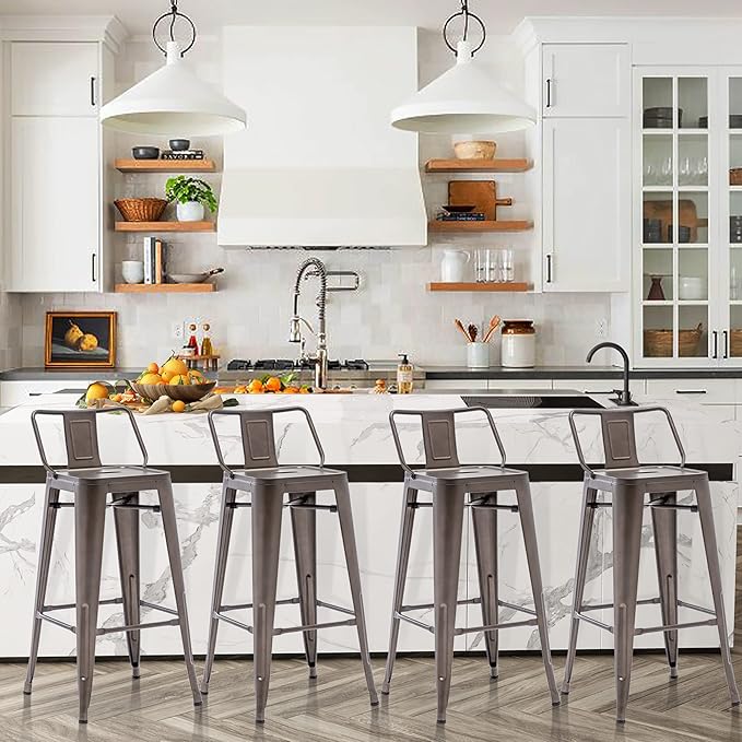 Tongli Metal Bar Stools Set of 4 Barstools Counter Height Bar Stools with Back Industrial Bar Stool Indoor Counter Stool Kitchen Island Stools Modern Bar Chair 24 inch Rusty