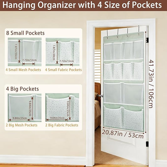 2 Pack- 12 Pocket Over Door Hanging Storage Organizer with 4 Kinds Pouch,Back of Closet Hanging Shelf Storage Organization for Sock,Hat,Underwear,Behind Door Caddy in Bedroom,Bathroom,Entrance,Dorm,RV
