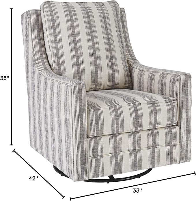 Signature Design by Ashley Kambria Striped Upholstered Swivel Accent Glider Chair, Ivory & Black