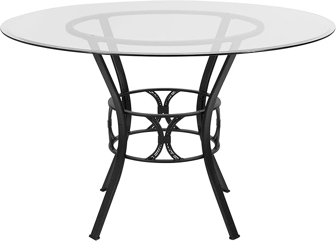Flash Furniture Carlisle 48'' Round Glass Dining Table with Black Metal Frame