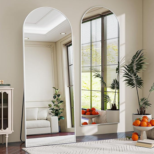 65"x24" Arched Mirror Full Length, Standing Floor Mirror, Wall Mounted Mirror with Aluminum Frame - for Standing, Leaning or Hanging, for Living Room Dressing Room, Silver