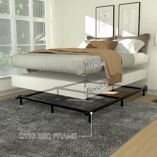 DTIG 7 Inch King Size Metal Bed Frame for Box Spring and Mattress 9-Leg Base Heavy Duty Bed Frame Tool-Free Easy Assembly Box Spring Base Black
